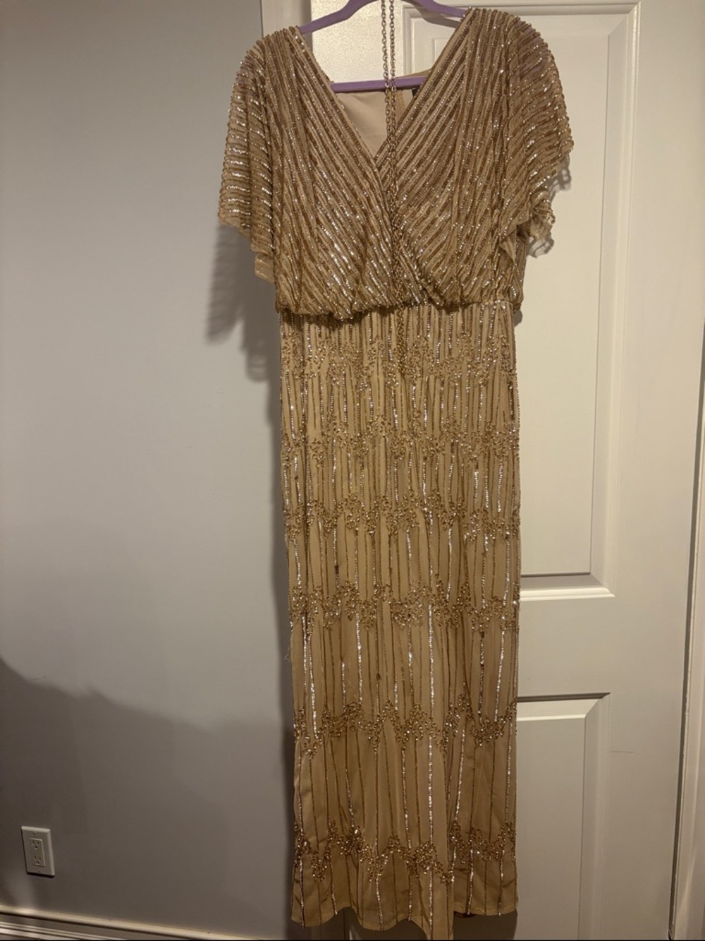 Adrianna Papell Gold Beaded Maxi Dress